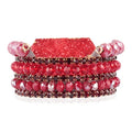 RIAH FASHION Bohemian Acrylic Druzy Multi-Layer Bead Statement Bracelet - Versatile Faux Stone Pendant Stretch Strand Stackable Cuff Bangle Set Sparkly Crystal - color: Druzy Bar Sparkly Mix Set - Red