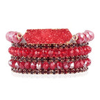 RIAH FASHION Bohemian Acrylic Druzy Multi-Layer Bead Statement Bracelet - Versatile Faux Stone Pendant Stretch Strand Stackable Cuff Bangle Set Sparkly Crystal - color: Druzy Bar Sparkly Mix Set - Red