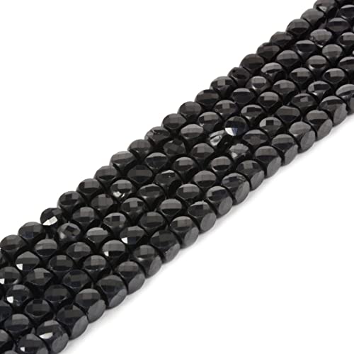 Natural Black Tourmaline Gemstone 4mm Faceted Cube Square Loose Beads 16 Inch for DIY Jewelry Making Beads - color: Black Tourmaline