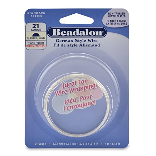 Beadalon German Style Wrapping Wire, Half Round, Tarnish Resistant Silver Plated, 21 Gauge, 4 m / 13.1 ft - color: Silver Plate, size: 21 gauge/.028 In-4 m/13.1 ft