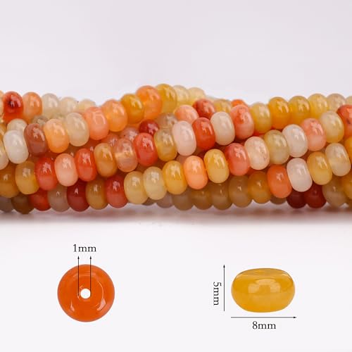 2 Strands (150PCs) Natural Golden Silk Jade Rondelle Beads, 5 * 8mm Gemstone Loose Spacer Abacus Disk Beads for DIY Bracelet Necklace Earrings Jewelry Making, Craft Supplies Beading Kit - color: Golden Silk Jade, size: 5*8MM