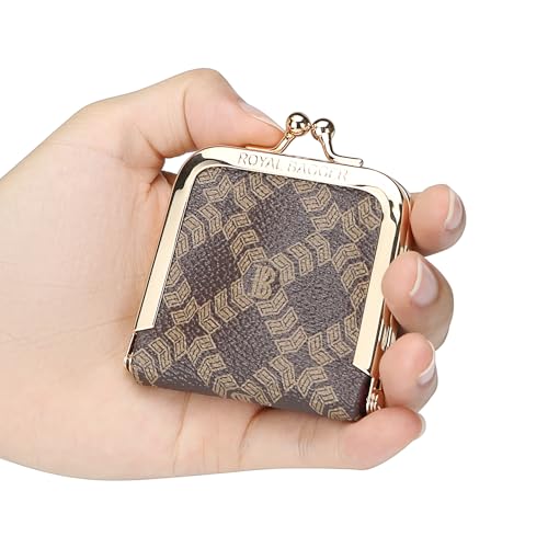 Royal Bagger Mini Ultra-Thin Jewelry Box & Kiss Lock Purse – Signature Coated Canvas, Women's Essential 8120 (Coffee) - color: Coffee
