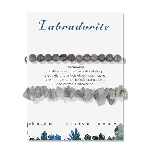 Healing Crystal Bracelets for Women 2 PCS 6mm Natural Stone Bracelet Stretch Crystal Beaded Bracelets Handmade Gemstone Bracelet Jewelry Gifts Christmas Gifts for Women Girls - style: labradorite