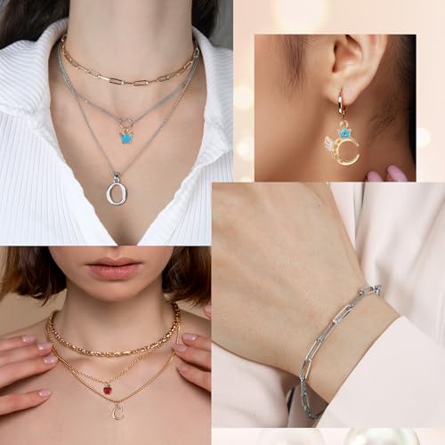 59FT 18K Gold Necklace Chains for Jewelry Making 12 Rolls Gold Plated Stainless Steel Jewelry Chains Kit with 52 Letter Pendants,Pliers,Jump Rings,Lobster Clasps Accessories for DIY Necklace Bracelet - color: 18k Gold Plated+Stainless Steel 59Ft