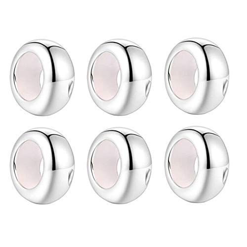 Clip Stopper Charms Sterling Silver Rondelle Spacer Bead Charm Stopper Charm for Pandora Charm Bracelets - color: Silver（6 PCS）
