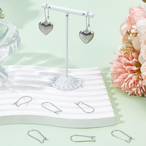 1 Box 120Pcs Kidney Wire Earring Hooks Silver Ear Wires Stainless Steel Drop Long U Shaped Hoop Earwires Teardrop Dangle Earring Findings for Jewelry Making Supplies DIY Craft Women Beginner - size: 25x12x2.5mm