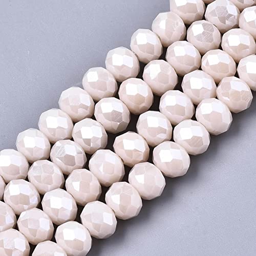 10 Strands Briolette Faceted Rondelle Glass Beads 4x3mm Electroplate Glass Opaque AB Color Tiny Loose Beads 1230pcs for Bracelets Jewelry Making - color: Misty Rose, size: 4x3mm