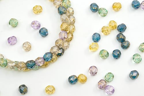 0.9 oz (25g) Mix of 100pcs 6mm Round Faceted Fire Polished Czech Glass Beads, Golden Shades - color: 6mm Gold Mix, size: 25 g