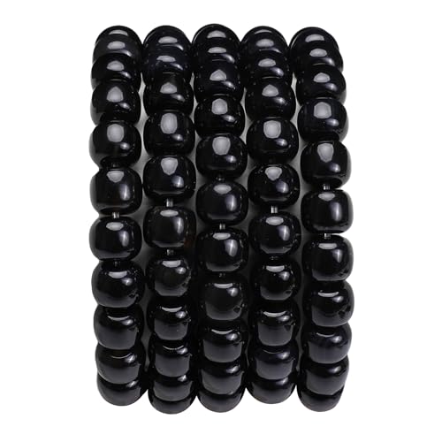 BEADIA Natural Black Onyx Flat Cut Round Drum Stone 8mmx7mm Loose Semi Gemstone Beads for Jewelry Making 38cm - color: Black Onyx