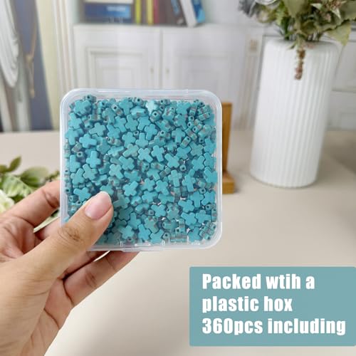 Turquoise Cross Beads for Bracelet Making - 360pcs 8x10mm Natural Semi-Precious Gemstone Loose Spacer Beads for Jewelry, Beading, Earrings & DIY Handmade Crafts - color: Turquoise Cross 8*10mm
