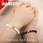 RANKEEF Tiger Eye Bracelet For Men 8MM Natural Stone Stretch Adjustable Black Crystal Beaded Bracelet for Men Women Gifts - color: 2,white,black-B