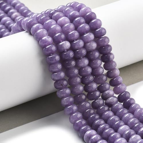 1 Box 2 Strands 148PCS 5X8MM Dark Purple Natural White Jade Dyed Beads with Hole Abacus Disk Gemstone Rondelle Stone Loose Spacer Charms Bead for Jewelry Making Bracelet DIY Craft Supply - color: Purple, size: 148pcs
