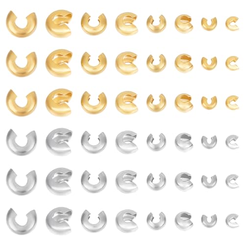 UNICRAFTALE 160Pcs 2 Colors 4 Sizes Stainless Steel Crimp Beads Covers Metal Half Round Spacer Beads Small Crimp Beads DIY Bracelet Crimping Beads for Jewelry Making - size: 3-6.5mm