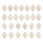 KISSITTY Flat Round with Alphabet Connector Charms Alloy Enamel Letter Links Connectors for DIY Bracelet Earring Jewelry Making - color: White