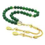 Simple Designed Natural Stone Worry Beads (8mm -33 Beads) - Prayer Beads Tesbih-Tasbih-Tasbeeh-Misbaha-Subha-Sebha-Sibha-Rosary (Green Jade -8 mm 33- Beads/Gold Tassel) - color: Green Jade -8 mm 33- Beads / Gold Tassel