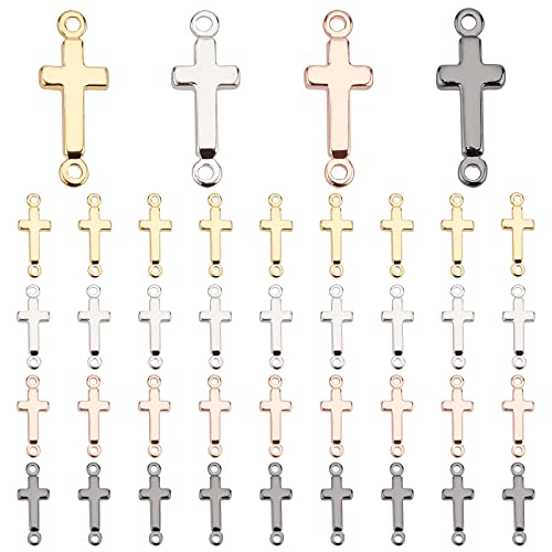 PH PandaHall 40pcs Cross Pendant Links 18K Gold Plated Cross Charms Double Loop Cross Links Brass Center Pendants for Easter Eid Mubarak Ramadan Decoration Prayer Necklace Jewelry Making 13.5x5mm