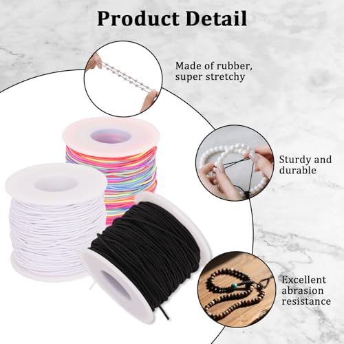 6 Rolls Elastic String for Bracelets, 1mm 984 Feet Sturdy Stretchy Bracelet String Thread, Necklace Stretchy String for Bracelet Making Crafts, Jewelry Making Supplies Elastic Cord for Pony Beads - size: 1mm black, white