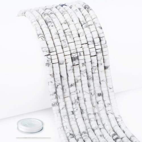 Natural White Howlite Heishi Spacer Beads Loose Semi Precious Flat Round Gemstone Disc Shape Stone for Beading Jewelry Making 4x2mm 15.5" - color: White Howlite