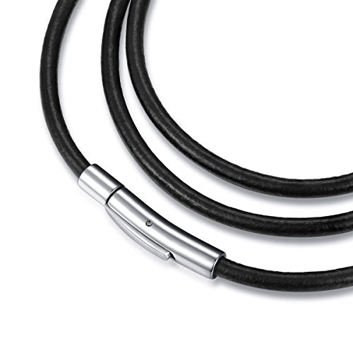 jonline24h Mens Womens Black Leather Cord Necklace Rope Chain with Stainless Steel Clasp 3mm 16-30 inch