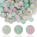 100Pcs 10mm Crackle Glass Beads for Jewelry Making - Round Spacer Crystal Beads Bulk, DIY Craft Supplies for Necklace Bracelet Earrings (Pink Green Gold) - color: Pink Green Gold