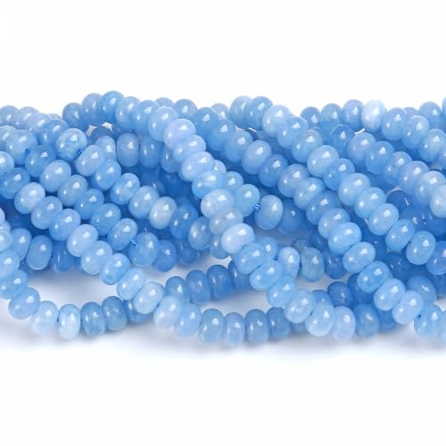 76pcs 5x8mm Natural Stone Dark Blue Aquamarine Rondelle Spacer Loose Beads Abacus Disk Stone Round Loose Gemstone Beads for Jewelry Making DIY Bracelet Necklace - color: Blue Aquamarine Stone