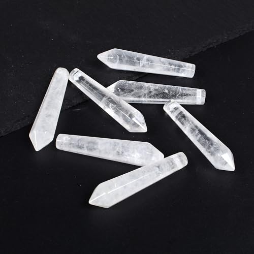 50mm Natural White Clear Quartz Hexagonal Wand Jewelry Making Crystal Pointed Chakra Reiki Healing Beads 2mm Hole Drilled(Pack of 5) - color: White Clear Quartz