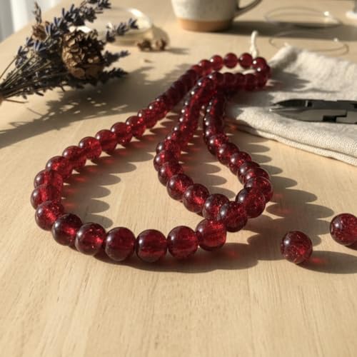 DandS ltd Crackle Lampwork Glass Beads for Jewelry Making, Ruby Red, Vibrant DIY Bracelets, Necklaces, Earrings, Beading Supplies & Craft Kits for Handmade Jewelry, 80pcs 0.39 inch (10mm), #J279-10 - color: Ruby Red