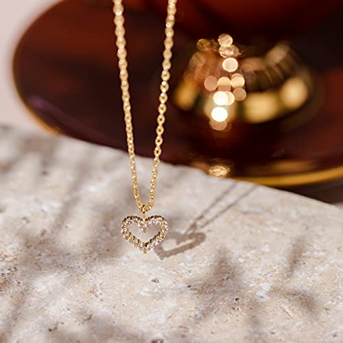 PAVOI 14K Gold Plated Cubic Zirconia Heart Necklace | Cute Dainty Love Pendant Necklaces for Women - Valentines Day Trendy Jewelry - style: Heart - Large