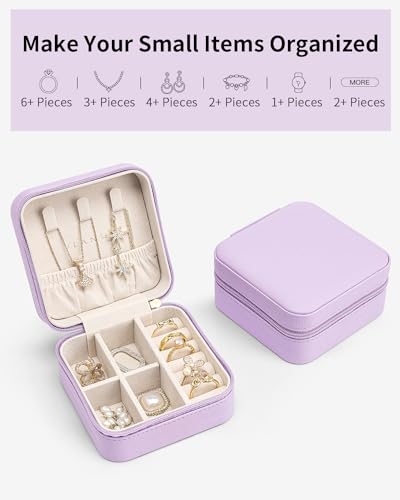 VLANDO Small Travel Jewelry Box Organizer - Girls Women Gift Rings Earrings Necklaces Jewelry Storage Display Case Purple - color: F.Purple