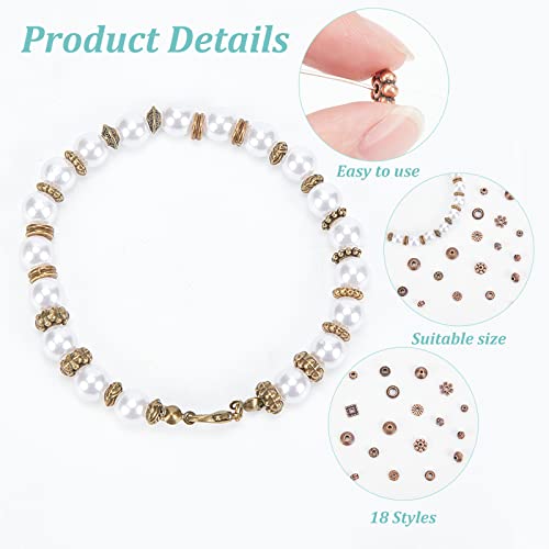 PH PandaHall 540pcs Tibetan Spacer Beads 18 Styles Red Copper Spacer Beads Flat Alloy Bead Spacers Jewelry Loose Beads Metal Craft Beads for Bracelet Necklace Jewelry Supplies - color: 18 Styles Red Copper - 540pcs