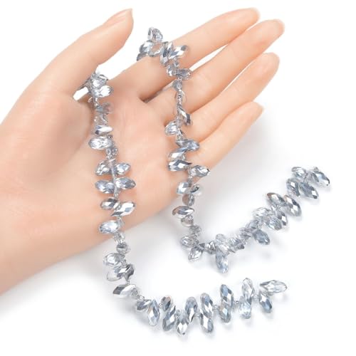 200pcs Czech 12mm Faceted Teardrop Briolette Crystal Glass Loose Beads Pendant Drop Spacer Bulk Silver Shade for DIY Jewelry Making CCT2-32 - color: Silver shade, size: 12x6mm - 200pcs