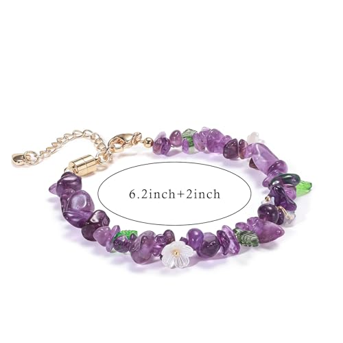 Healing Onyx Bracelet for Women Men Handmade Natural Gemstone Amethyst Crystal Bracelets Obsidian Cross Beaded Stone Jewelry - color: Purple