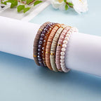 Ornaland 7Pcs Handmade Polymer Clay Heishi Surfer Stretch Bracelets Set Colorful Glass Beads Bracelets Boho Stackable Preppy Bracelets Wrist Jewelry for Women - color: Grayish Yellow