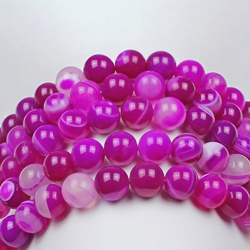 MJDCB Natural Stone Beads Rose Red Stripe Agate Round Loose Beads for Jewelry Making DIY Bracelet Necklace (12mm) - color: Rose Red Striped Agate, size: 12mm