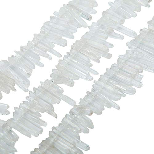 rockcloud Natural Rock Crystal Points Titanium Coated Clear Quartz Sticks Spikes Top Drilled 15 inch Strand - color: #22-Natural Clear Quartz(Small)