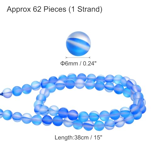 uxcell Matte Crystal Glass Beads 6mm Synthetic Frosted Shining Semi-Precious Round Loose Beads Synthetic Moonstone for Jewelry Making DIY Bracelet, Blue - color: Blue, size: 6mm