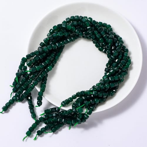 Natural Faceted Green Agate Cube Stone Beads 5-5.5mm 60pcs/str Loose Square Semi Gemstone Stone Beads for Making Bracelets Necklace Earrings - color: Green Agate