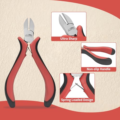 5-Pack 4" Wire Cutters, Spring Loaded Side Cutters for Jewelry Making, Flush Cut Pliers with Angled Design, Small Wire Cutters for DIY, Craft, Electronics, Repairing