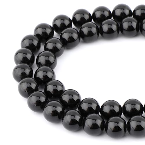 Bymitel 90 pcs Natural Genuine Real Round Loose Stone Beads Gemstone Spacers for Charm DIY Jewelry Making 15.5" per Strand 4mm (Black Tourmaline, 4mm) - color: Black Tourmaline, size: 4mm