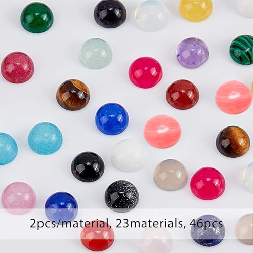 SUPERFINDINGS 46Pcs Natural Gemstoness Cabochons 6mm Half Round Cabochon Beads Stones 23 Color Flatback Quartz Crystal Cabochons for Bracelet Necklace Jewelry Making - size: 6mm
