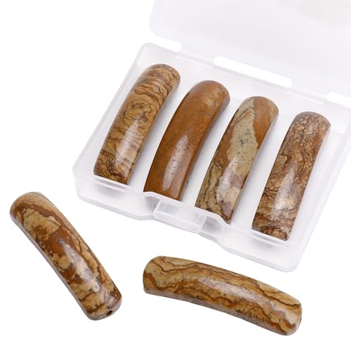 BEADIA Natural Curved Brown Picture Jasper Stone Beads 36x10mm 4pcs for DIY Bracelet Jewelry Making - color: Brown Picture Jasper