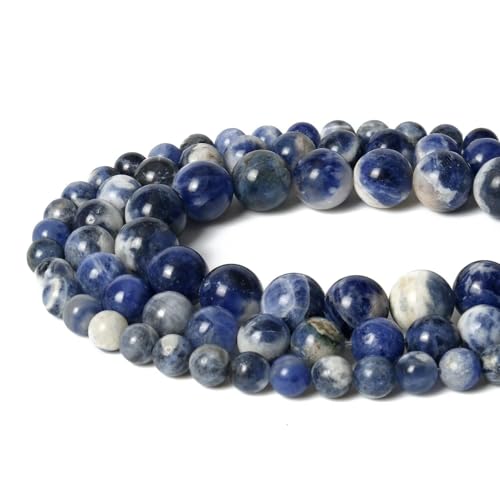 About 45pcs 8mm Natural Stone Beads White Blue Sodalite Beads Crystal Gemstone for Jewelry Making, DIY Bracelet Necklace - color: Blue White Sodalite, size: 8mm