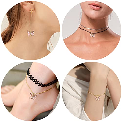 Crystal Zirconia Gold Plated Brass Charms for Jewelry Making Bracelet Necklace Earring Pendant Craft Supplies DIY Accessories - color: Butterfly-Pink-5Pcs