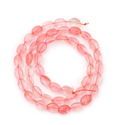 6×8mm Natural Red Watermelon Gemstone Loose Beads Flat Oval Healing Crystal Loose Stone Beads for Jewelry Necklace Bracelet Earring Craft - color: Red Watermelon