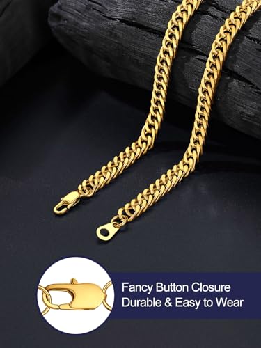 Bandmax Cuban Link Necklace for Men, Stainless Steel Chain, 5/7/10/13.5mm - color: e. 5mm Gold, size: 24 inch