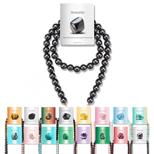 Vinswet 45pcs 8mm Hematite Natural Stone Beads Round Genuine Real Stone Beading Loose Gemstones DIY Smooth Bead for Bracelet Necklace Earrings Jewelry Making - color: Hematite, size: 8mm
