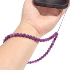Semi-Precious Gem Stones Beaded Phone Charm Cell Phone Lanyard Wrist Strap Handmade Natural Gemstone Phone Chain string - color: Amethyst