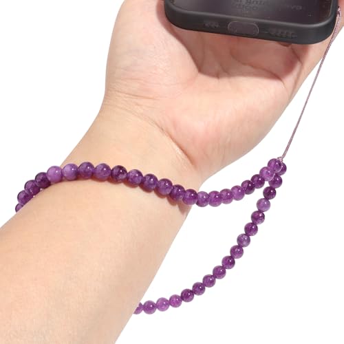 Semi-Precious Gem Stones Beaded Phone Charm Cell Phone Lanyard Wrist Strap Handmade Natural Gemstone Phone Chain string - color: Amethyst