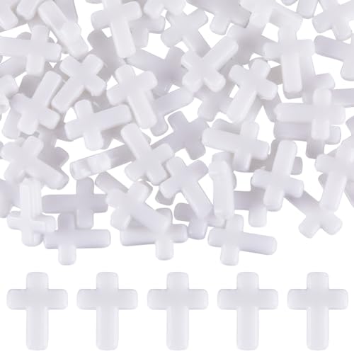 SUNNYCLUE 300Pcs Cross Bead Bulk White Cross Beads Easter Charms Small Chunky Crosses Opaque Acrylic Crucifix Mini Spacer Loose Bead for Jewelry Making Beads Assortments DIY Necklace Bracelet Earrings - color: White