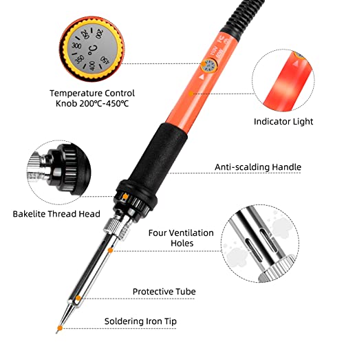 Soldering Iron, 60W 110V Adjustable Temperature Soldering Iron Pen, Portable Welding Tool, Fast Heating, for Electronic Repair, Jewelry, DIY - color: Orange
